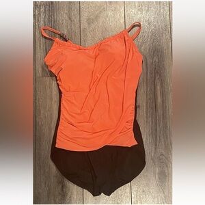 Super Trendy Black & Orange One Piece Swim
Suit